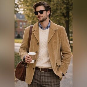 Vintage Collegiate Sportswear Corduroy Jacket Tan 70s Preppy Blazer, Med